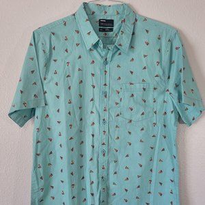NWT Public Opinion Shirt Large Mens Blue Pizza Print Short Slv Collared ButtonUp
